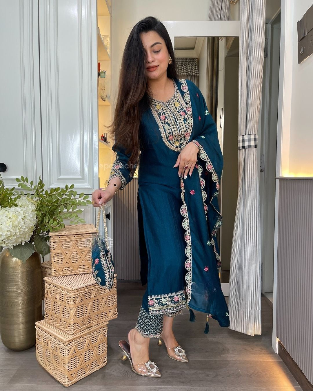 Yash Enterprise Rama Chinon Silk Embroidery Party Wear Suit Set