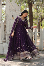 Thumbnail for Yash Enterprise Purple Heavy Fux Blooming Embroidery Party Wear Suit