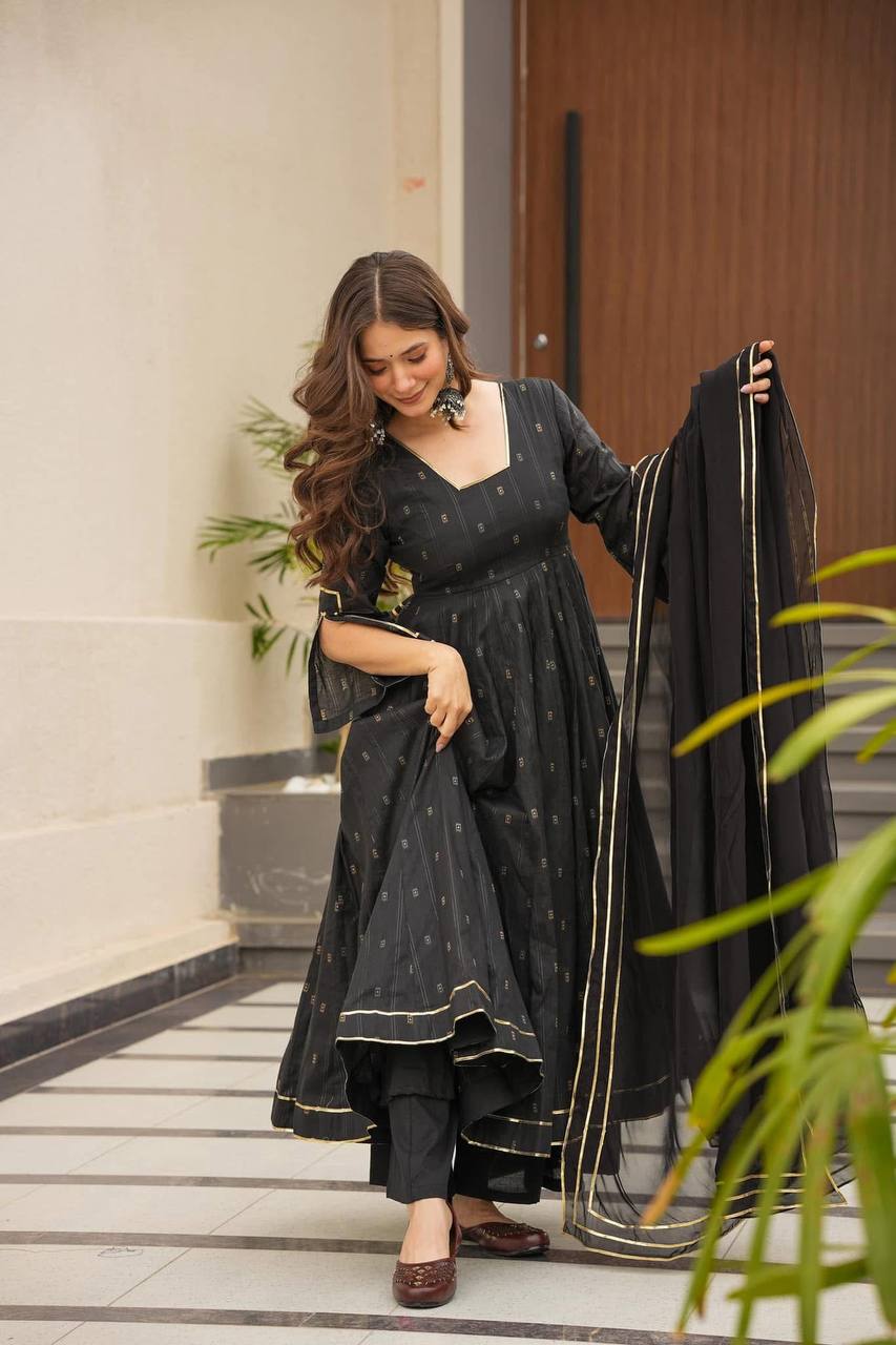 Yash Enterprise Black Maslin Fabric Digital Print Work Suit Set - Distacart