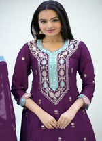 Thumbnail for Yash Enterprise New Designer Embroidered Chinon With Sequence Maroon Readymade Salwar Suit