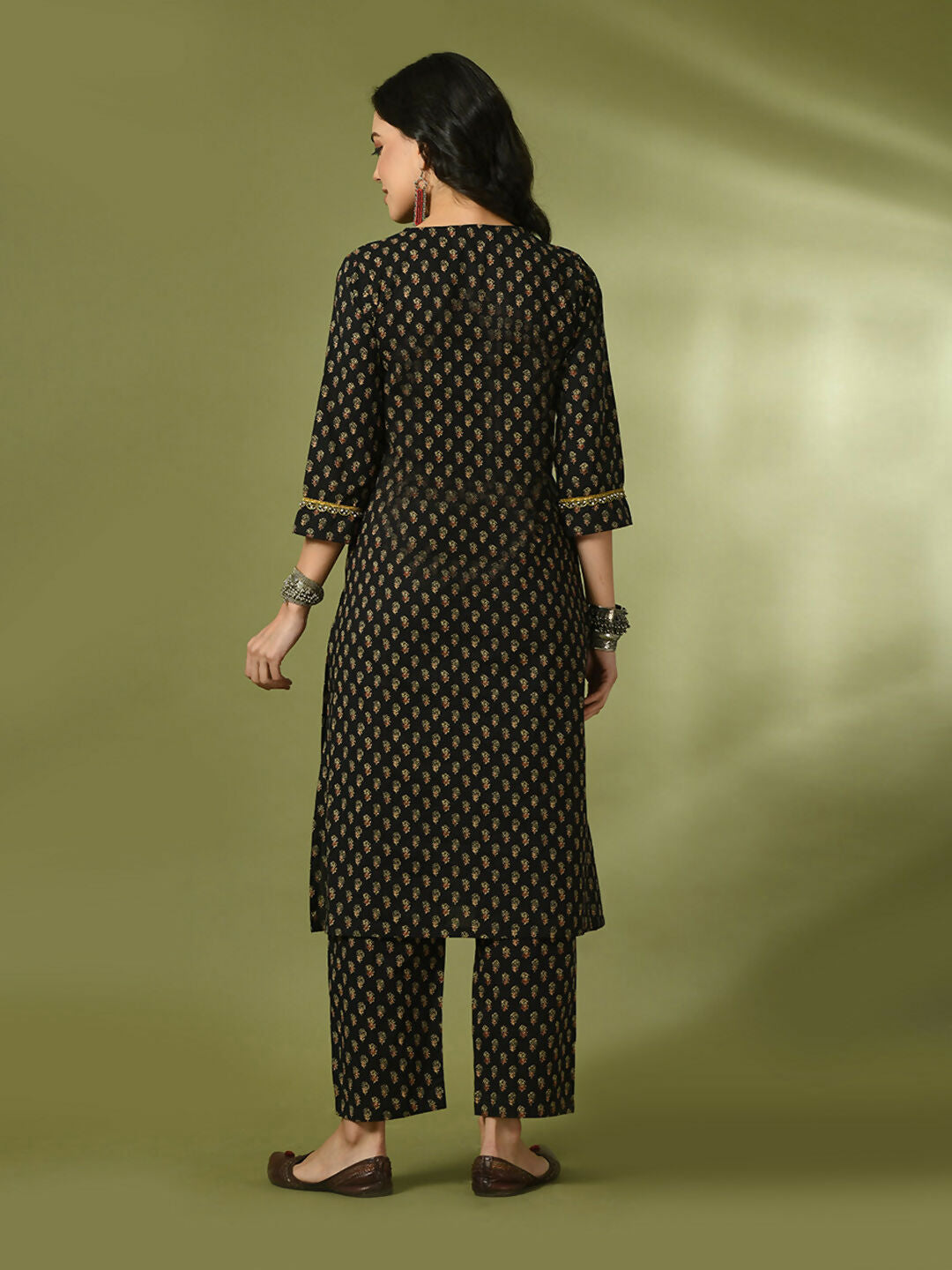 Myshka Women's Black Printed Cotton Straight Party Kurta Set - Distacart