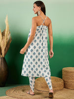 Thumbnail for Sangria Floral Boota Printed Sleeveless A-Line Pure Cotton Kurta With Dhoti Pant - Distacart