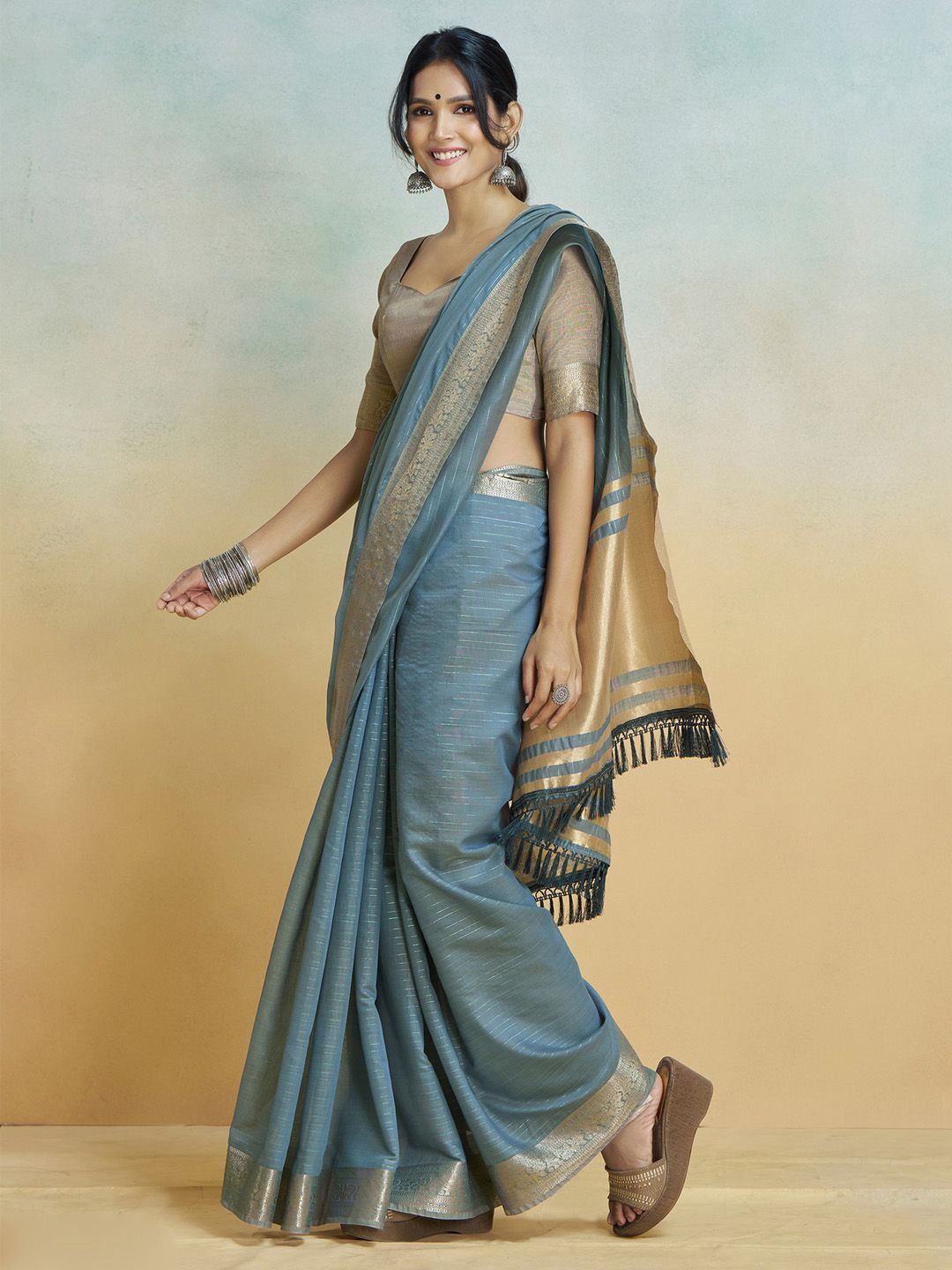 Mitera Zari Pure Cotton Chanderi Saree - Distacart