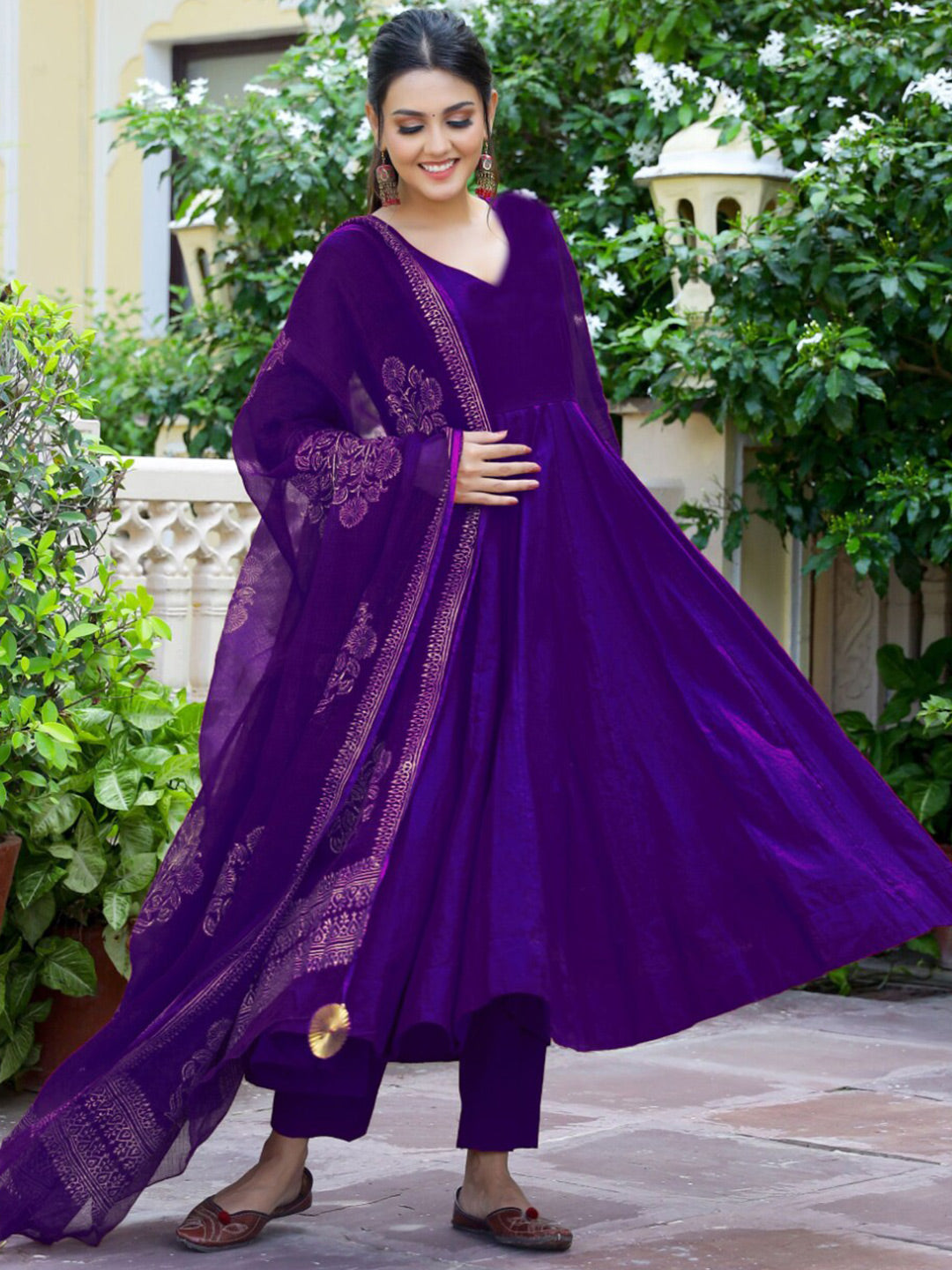 Kalini Violet Regular Anarkali Kurta with Trousers & Dupatta - Distacart
