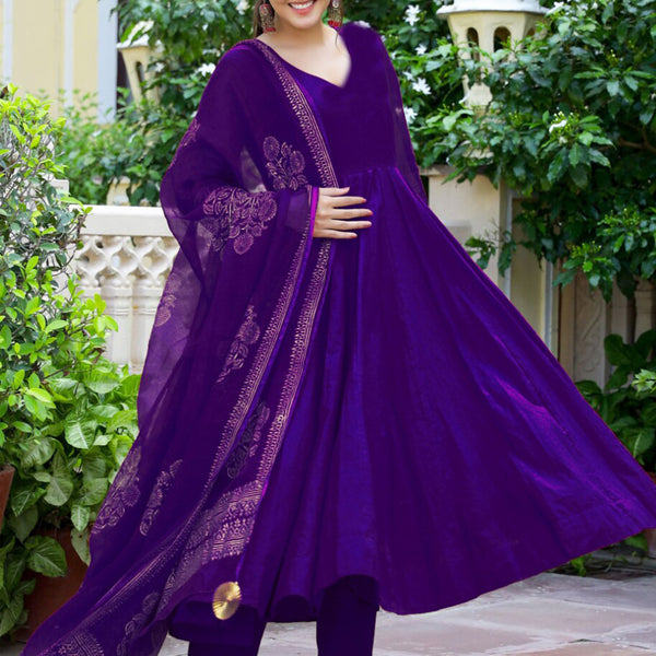 Kalini Violet Regular Anarkali Kurta with Trousers & Dupatta - Distacart