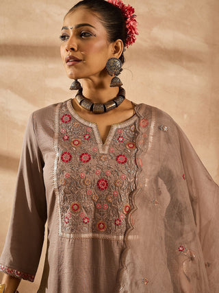 Indo Era Women Ethnic Motifs Embroidered Regular Thread Work Kurta with Trousers & With Dupatta - Distacart