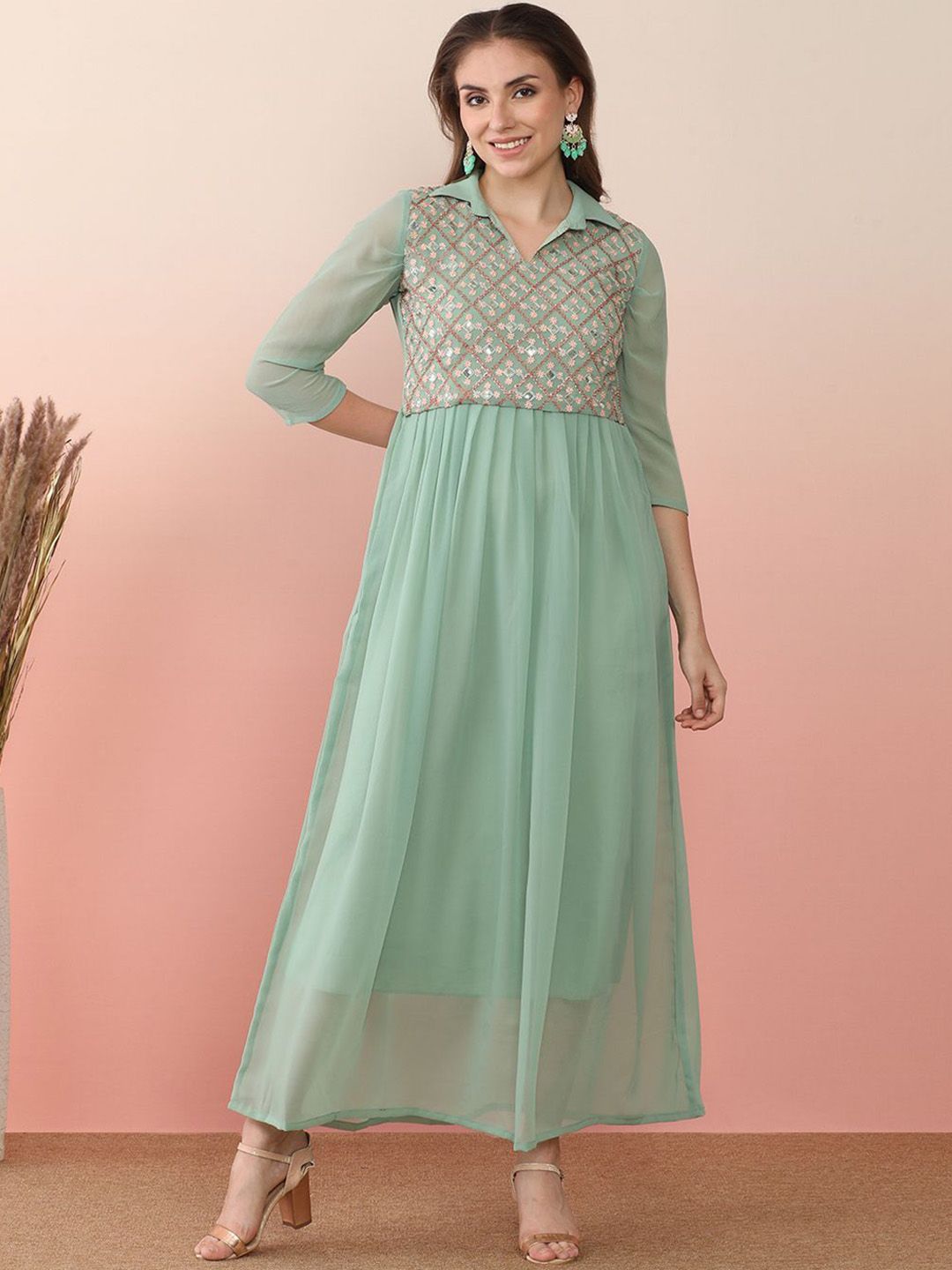Sangria Sequin Embroidered Flared Anarkali Kurta - Distacart