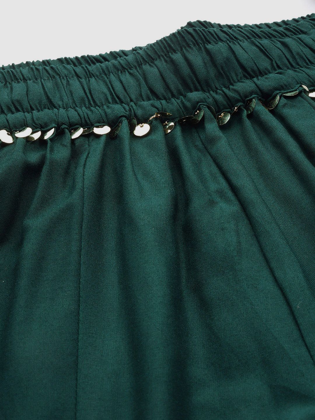 TAG 7 Women Green Solid Flared Palazzos