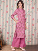 Thumbnail for Ode by House of Pataudi Floral Printed Regular Pure Cotton Kurta with Trousers - Distacart