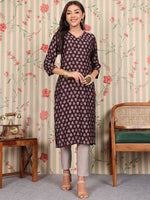Thumbnail for Ode by House of Pataudi V Neck Printed Regular Chanderi Silk Straight Kurta Set - Distacart