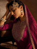 Thumbnail for Indo Era Red Floral Embroidered Regular Kurta with Trousers & Dupatta