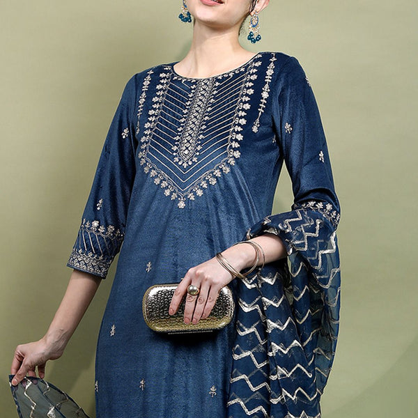 Vishudh Ethnic Motifs Embroidered Thread Work Kurta with Trousers & Dupatta - Distacart