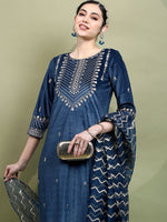 Thumbnail for Vishudh Ethnic Motifs Embroidered Thread Work Kurta with Trousers & Dupatta