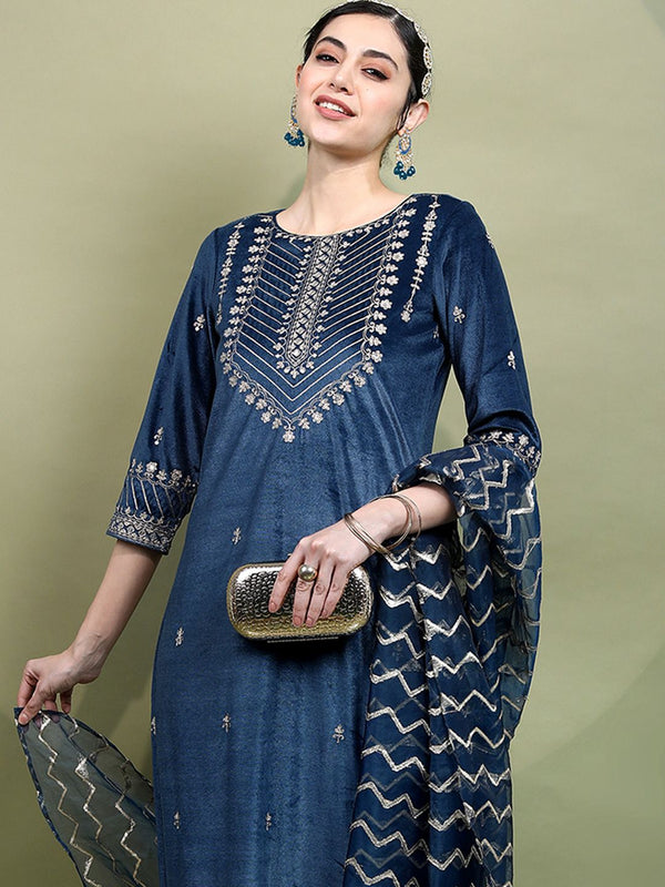 Vishudh Ethnic Motifs Embroidered Thread Work Kurta with Trousers & Dupatta
