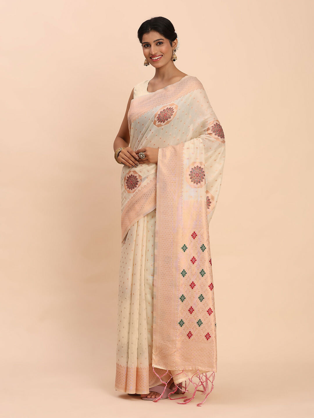Astita Linen Cotton Off White Saree