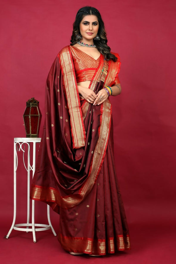 Jyoti Fashion Women's Maroon Paithani Silk Zari Woven Saree with Blouse - Distacart