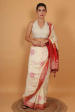 Thumbnail for Joban Fashion Silk Pearl And Beads Hand Embroidery Padded Blouse - White