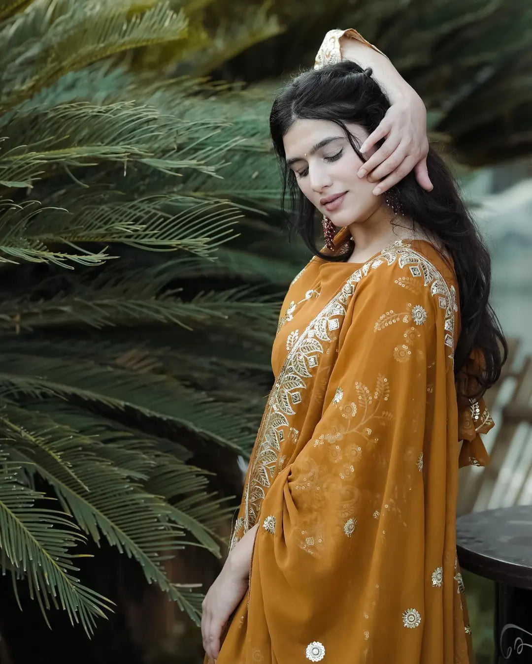 Yash Enterprise Mustard Georgette And Silk Embroidered Anarkali Salwar Suit