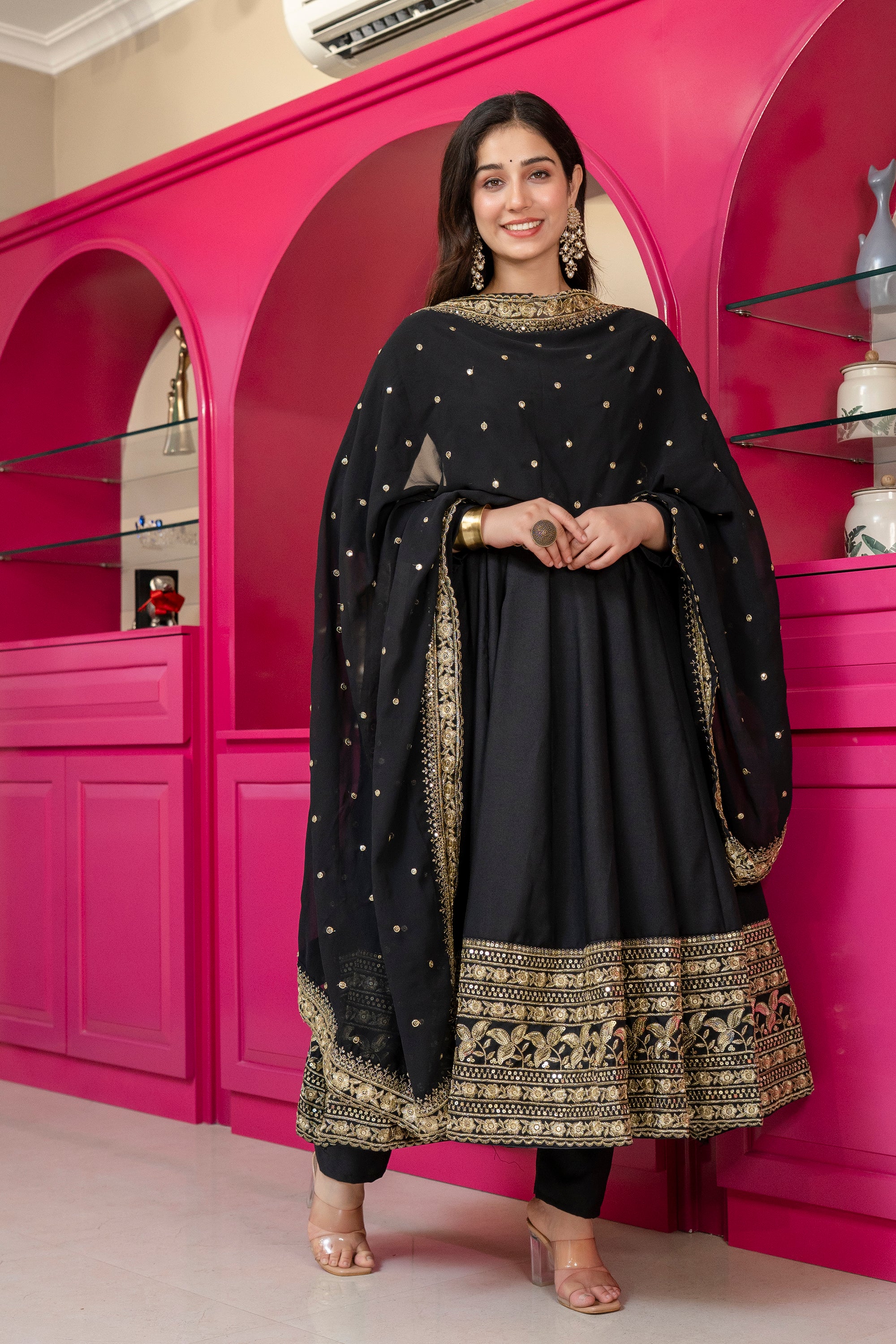 Yash Enterprise Black Rayon Party Wear Embroidery Suit Set - Dista