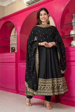 Thumbnail for Yash Enterprise Black Rayon Party Wear Embroidery Suit Set - Dista