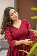 Thumbnail for Yash Enterprise Maroon Maslin Fabric Digital Print Party Wear Suit Set