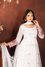 Thumbnail for Yash Enterprise White Faux Blooming Embroidery Party Wear Suit Set
