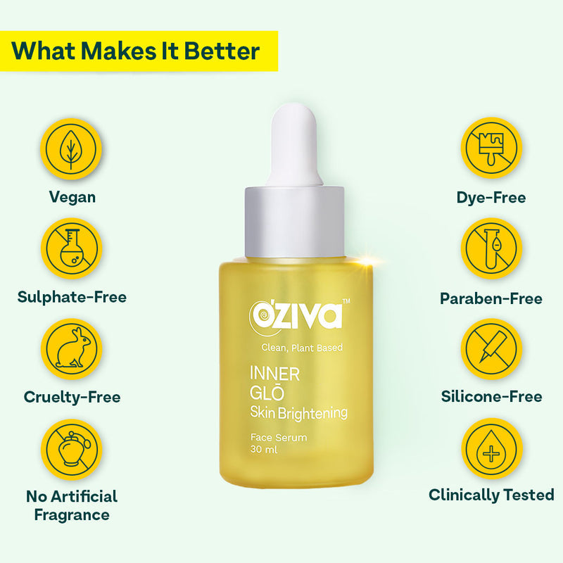 OZiva Plant Based Inner Glō Skin Brightening Face Serum - Distacart