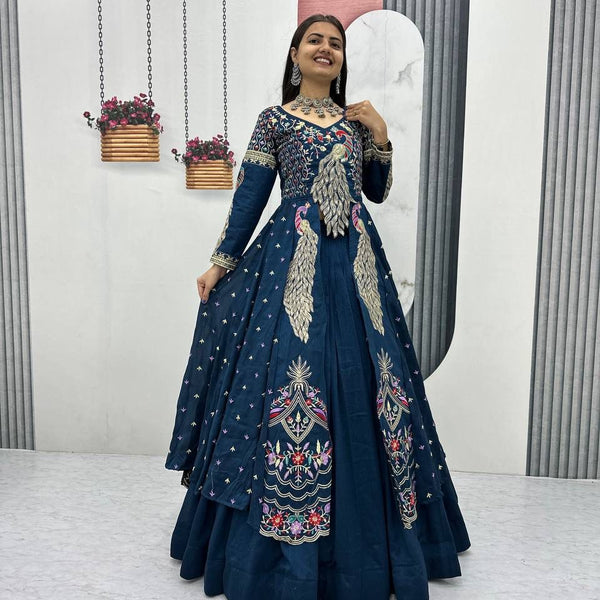 Yash Enterprise Rama Green Vichitra Silk Party Wear Embroidery Crop Top With Blouse Lehenga Choli - Distacart