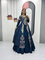 Thumbnail for Yash Enterprise Rama Green Vichitra Silk Party Wear Embroidery Crop Top With Blouse Lehenga Choli - Distacart