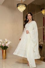 Thumbnail for Yash Enterprise Off White Georgette Party Wear Embroidery Suit Set - Dista