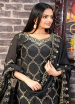Thumbnail for Yash Enterprise Black Chinon Silk Party Wear Embroidery Party Wear Suit Set