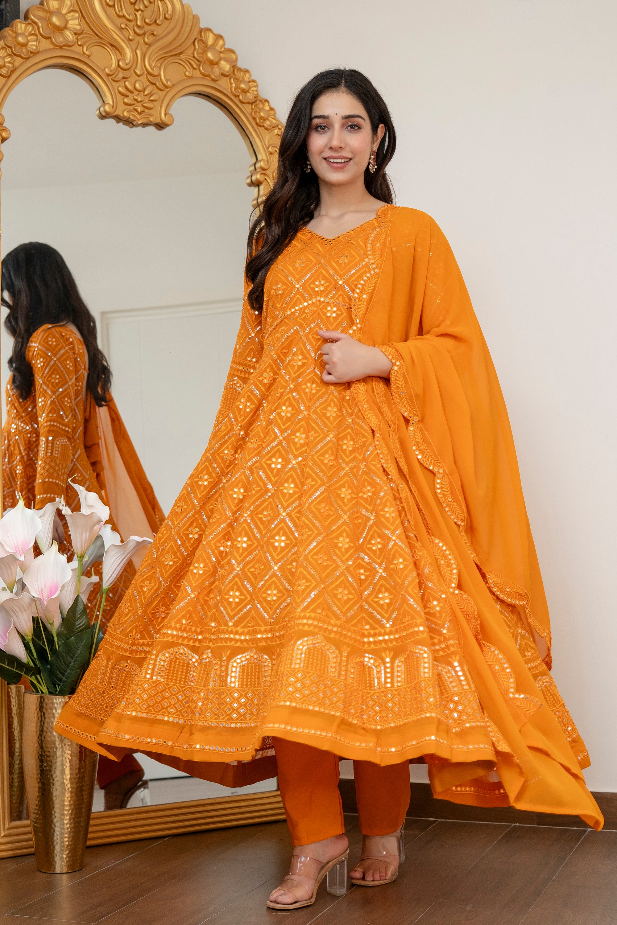 Yash Enterprise Yellow Blooming Silk Party Wear Embroidery Suit Set - Dista
