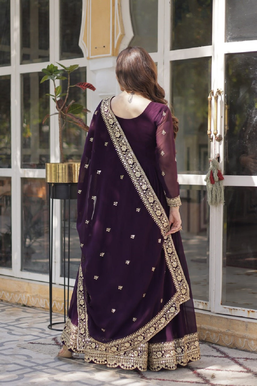 Yash Enterprise Wine Georgette Party Wear Embroidery Suit Set - Distacart