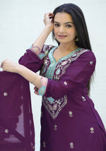 Thumbnail for Yash Enterprise New Designer Embroidered Chinon With Sequence Maroon Readymade Salwar Suit
