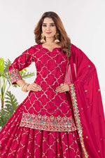 Thumbnail for Yash Enterprise Red Chinnon Silk Embroidery Party Wear Suit Set