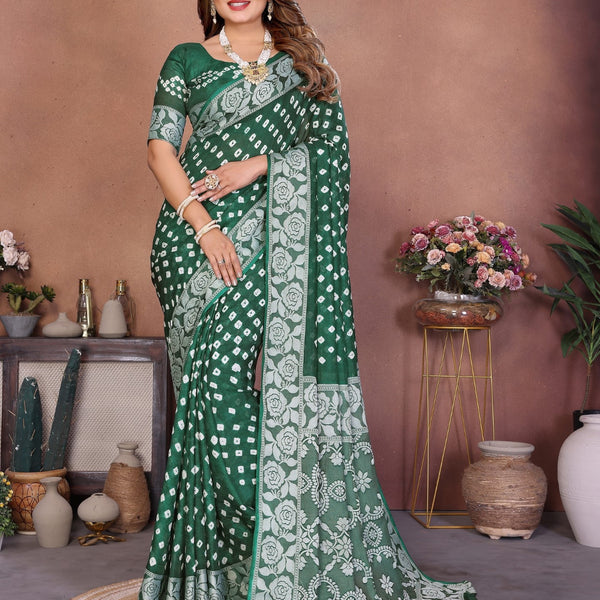 Anaita Green Handmade Bandhej Viscose Silk Saree With Blouse - Distacart