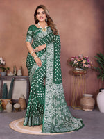 Thumbnail for Anaita Green Handmade Bandhej Viscose Silk Saree With Blouse - Distacart