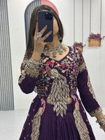 Thumbnail for Yash Enterprise Purple Vichitra Silk Party Wear Embroidery Crop Top With Blouse Lehenga Choli - Distacart