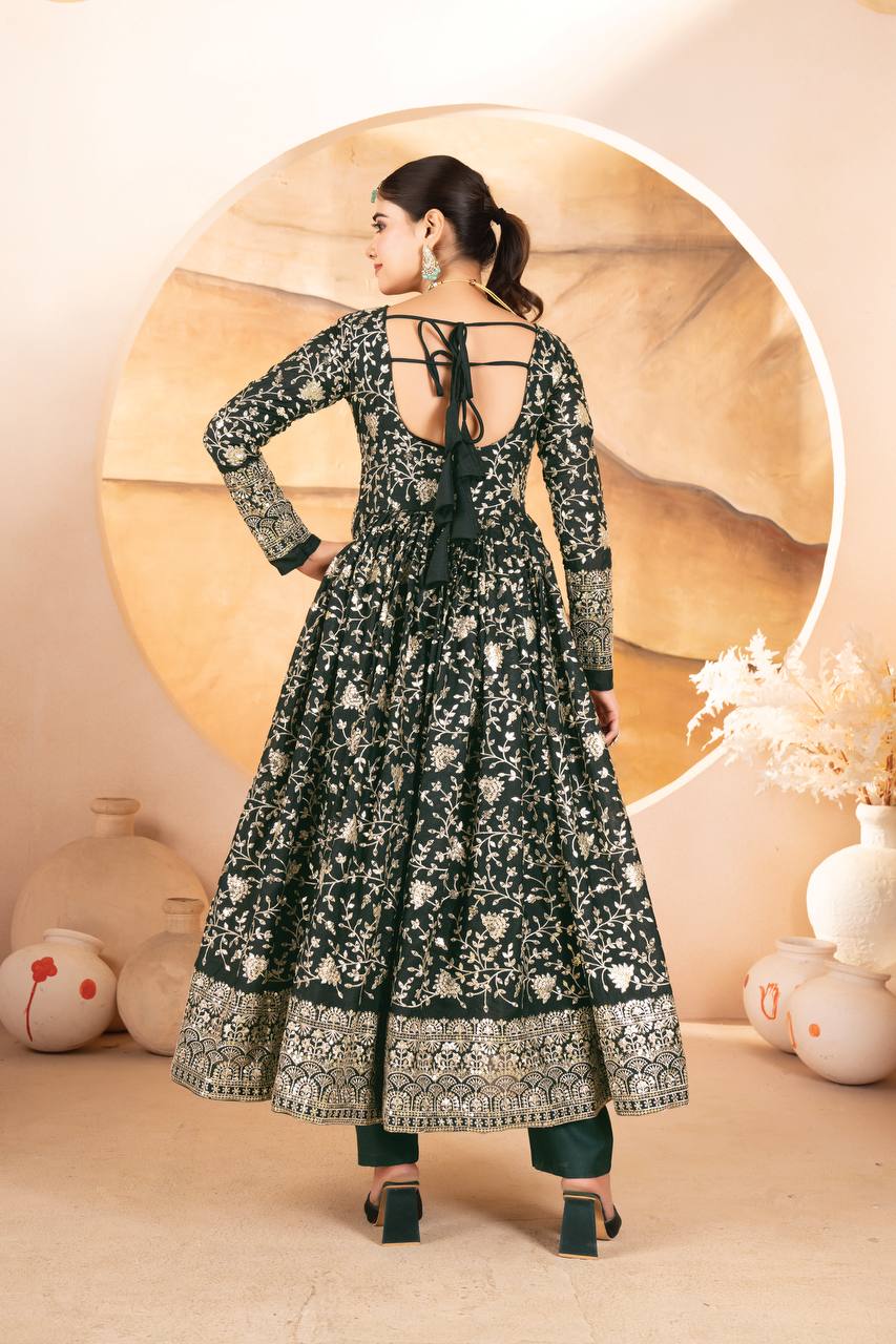 Yash Enterprise Dark Green Star Georgette Embroidered Suit Set