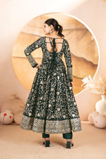 Thumbnail for Yash Enterprise Dark Green Star Georgette Embroidered Suit Set