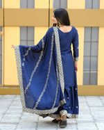 Thumbnail for Yash Enterprise Alluring Chinon Silk Navy Blue Embroidery Work Readymade Salwar Suit