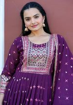 Thumbnail for Yash Enterprise Wine Georgette Party Wear Embroidery Party Wear Suit Set