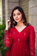 Thumbnail for Yash Enterprise Maroon Faux Georgette Party Wear Suit Set