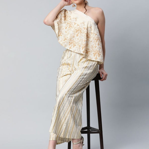 Ahalyaa Women Off White Crepe Floral Printed Top with Palazzos - Distacart