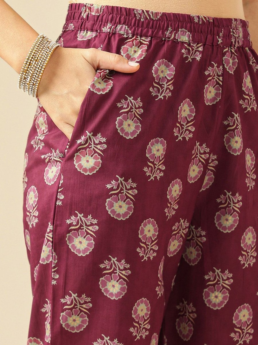 Anouk Floral Printed Regular Pure Cotton Kurta With Trousers & Dupatta