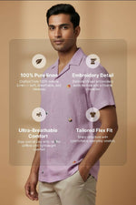 Thumbnail for Airloom — Lavender Embroidered Linen Shirt by Hilo Design - Dista