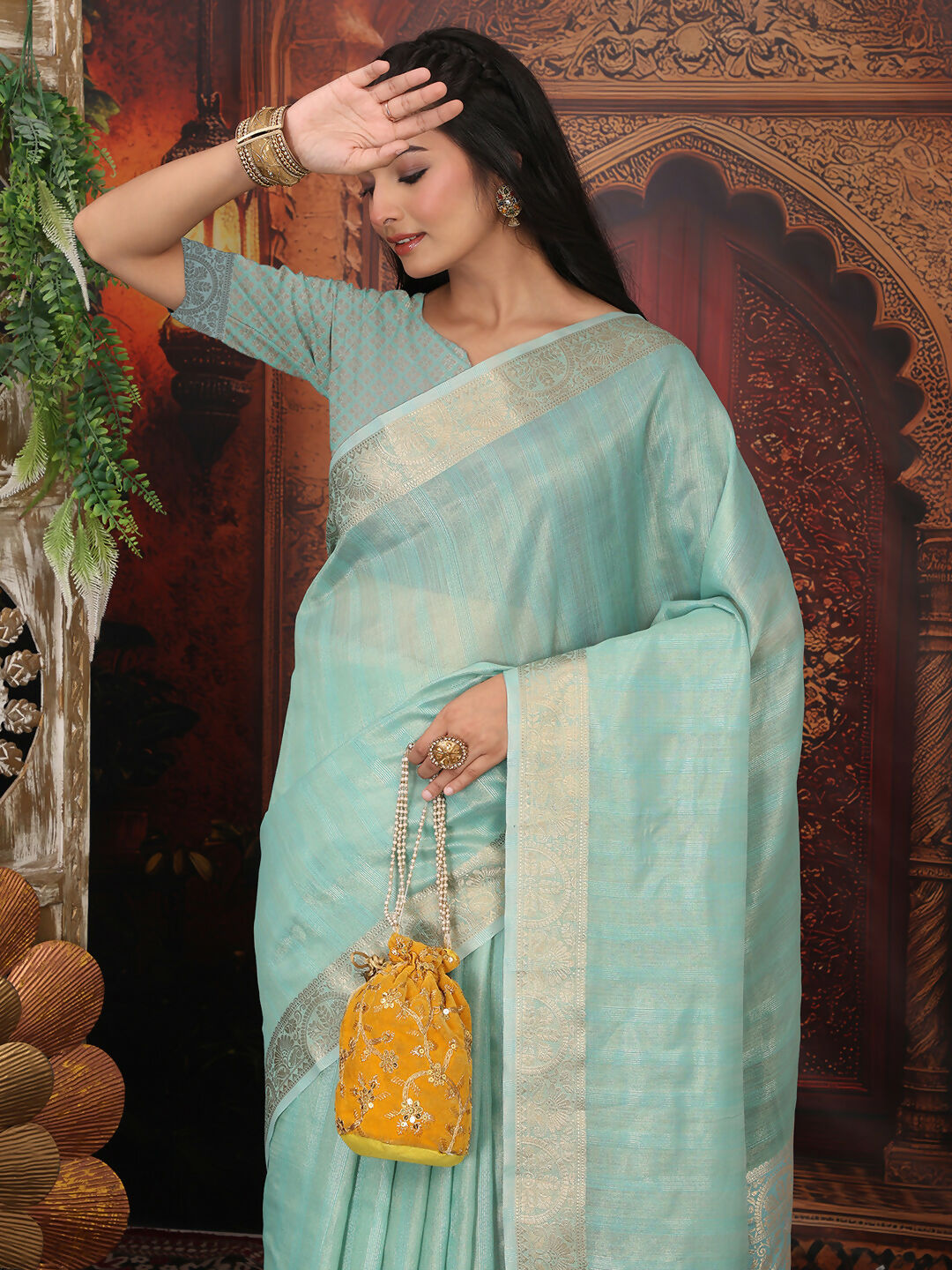 Astita Organza Rama Green Saree