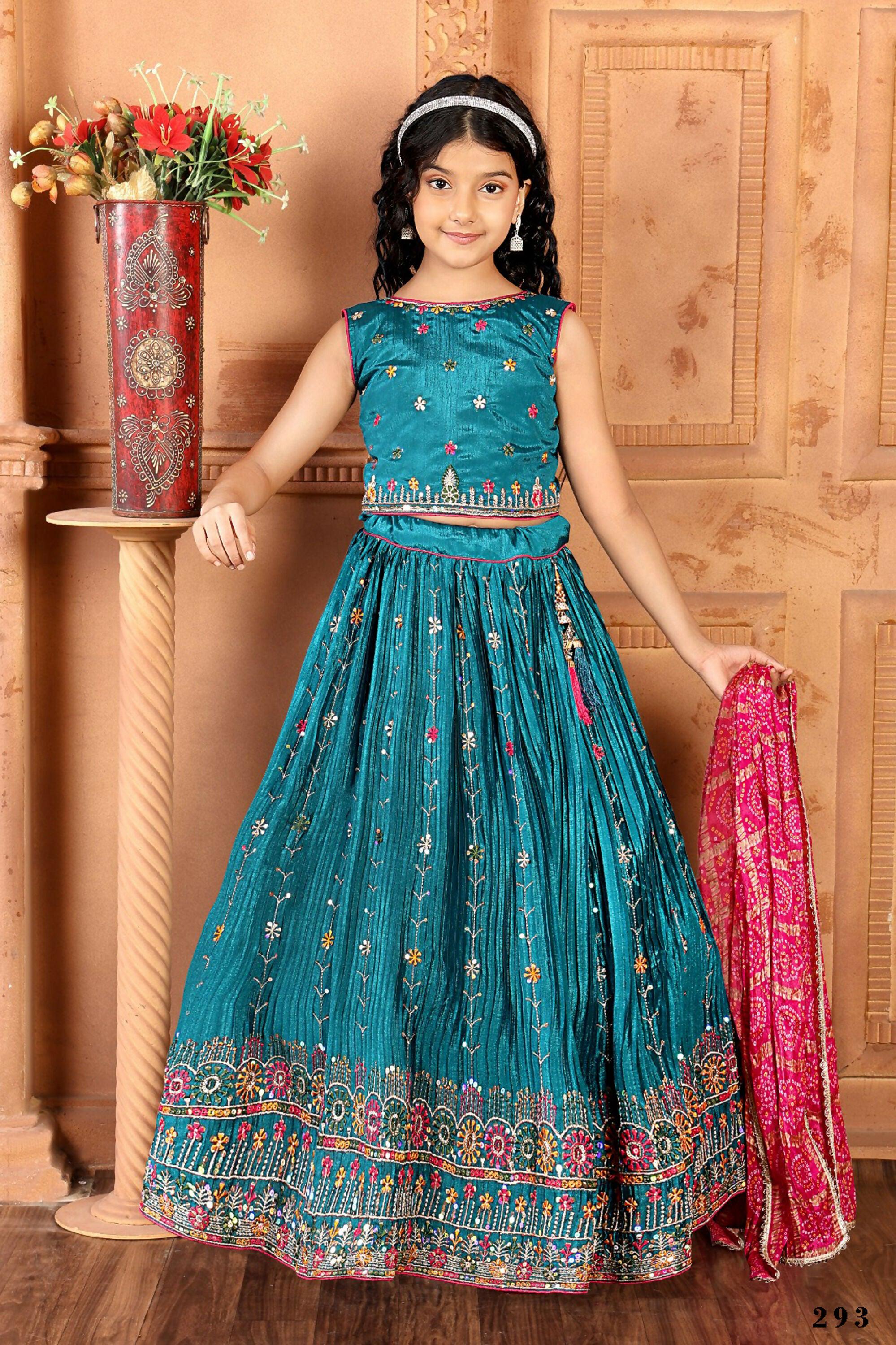 Kids Functional Designer Firozi Chinon Fab Lehenga choli - Aaradhna - Distacart