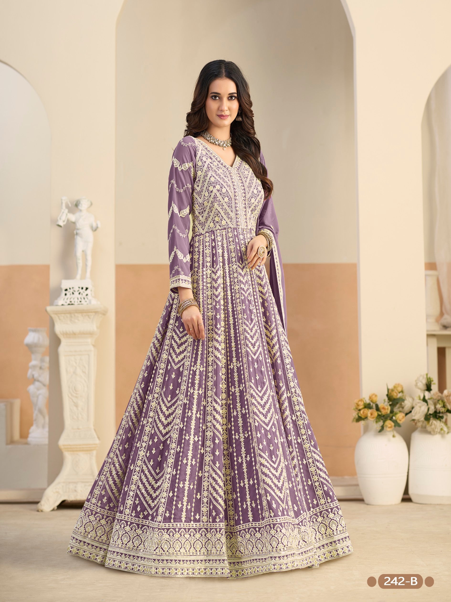 Anaita Purple Heavy Embroidered Faux Georgette Anarkali Suit With Salwar - Distacart
