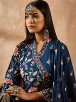 Thumbnail for Indo Era Women Floral Printed Angrakha Beads and Stones Pure Cotton Kurta with Trousers & With Dupatta